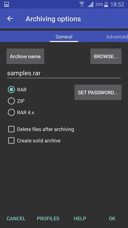 RAR MOD APK file protection settings