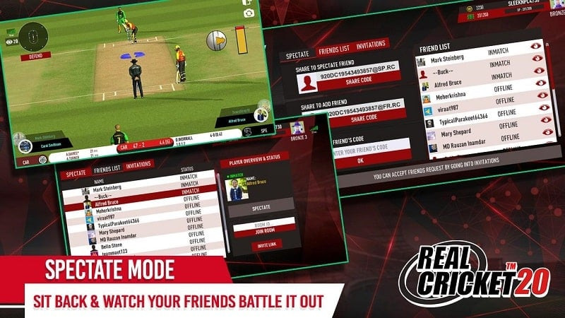 Close-up of cricket match with detailed graphics in Real Cricket 20 mod download