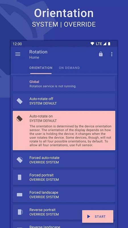 Rotation - Orientation Manager Vibration Settings