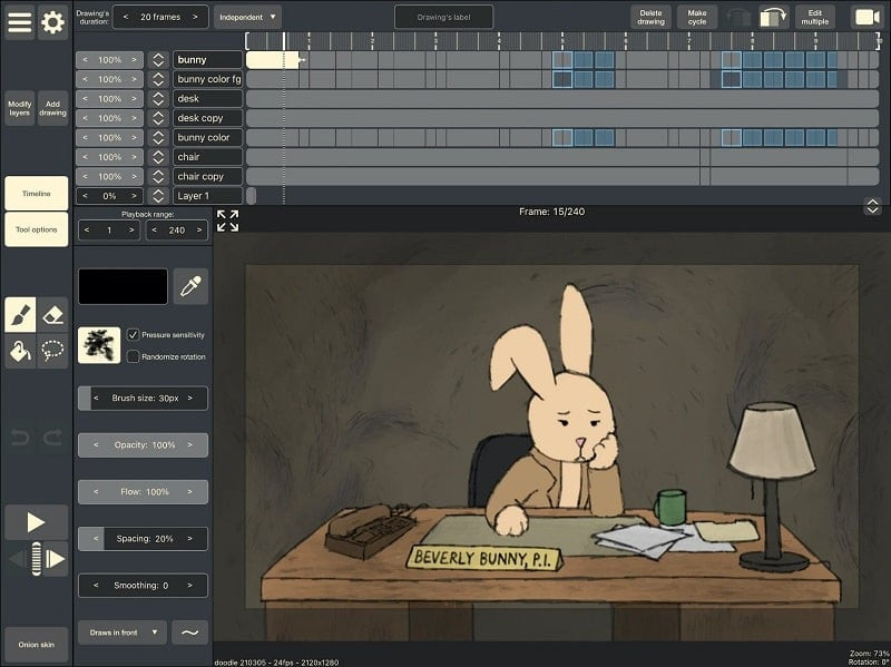 RoughAnimator timeline and layers feature