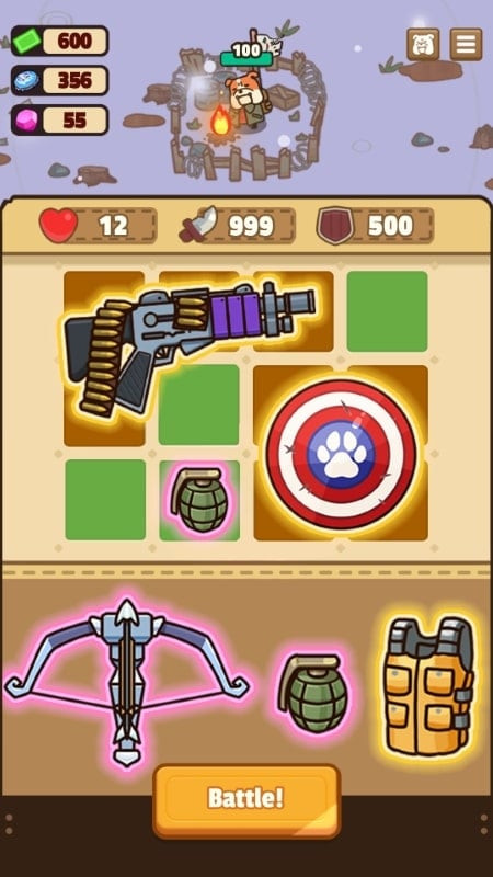 Gameplay screenshot of Ruff Survivor showing the bulldog character surrounded by zombie dogs