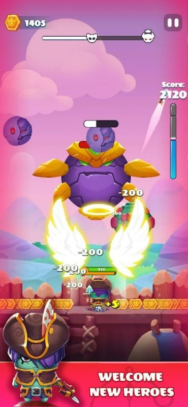 Rumi Defence gameplay screenshot showing the hero fighting monsters