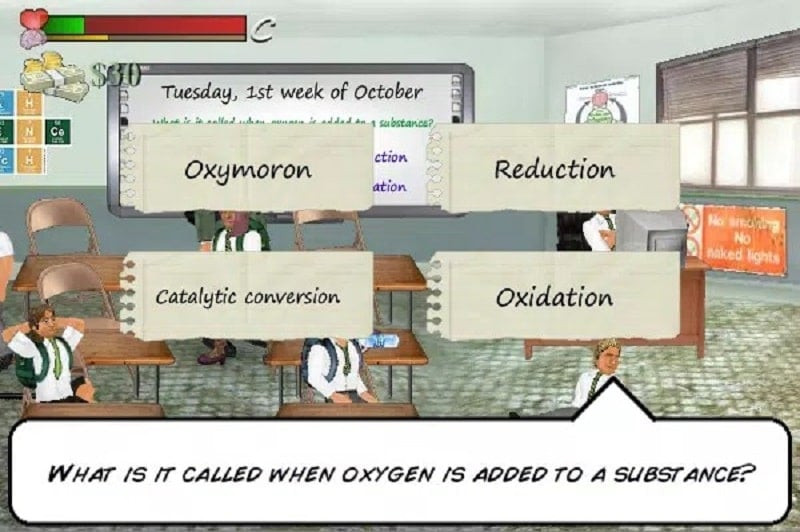 School Days MOD APK screenshot showing academic subjects