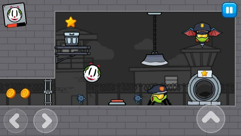 Ball Prison gameplay with the red ball navigating past spinning saw blades.