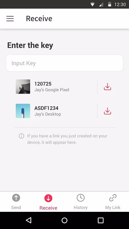 Send Anywhere security key feature