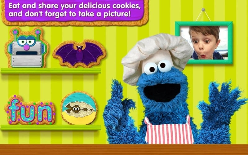 Alphabet cookies in Sesame Street Alphabet Kitchen on an Android device