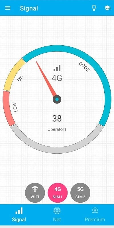 Signal Strength app interface showing signal strength