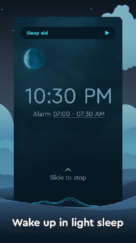 Sleep Cycle alarm settings interface, allowing users to customize time and alarm sound