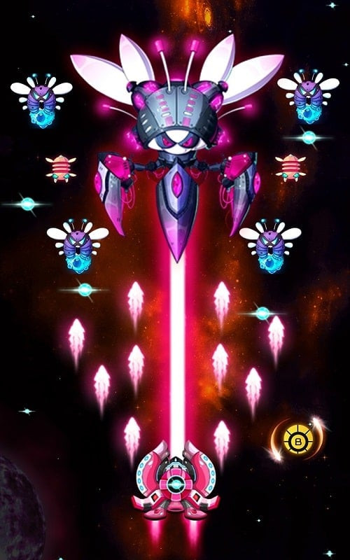 Various spaceships available in Space Shooter: Galaxy Attack, each with unique characteristics and weapons.