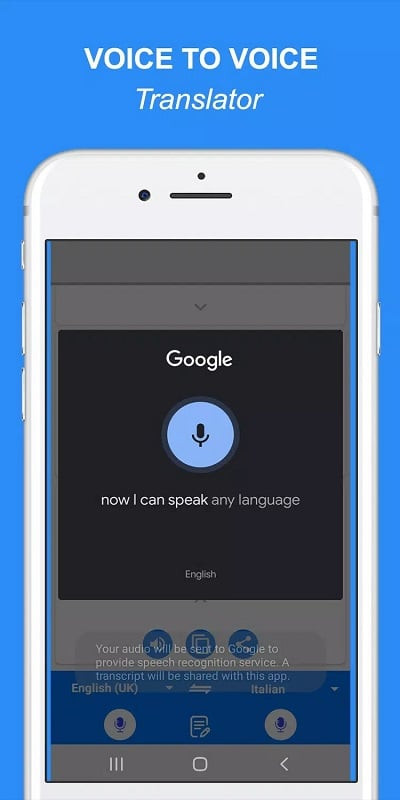 Speak and Translate app language selection