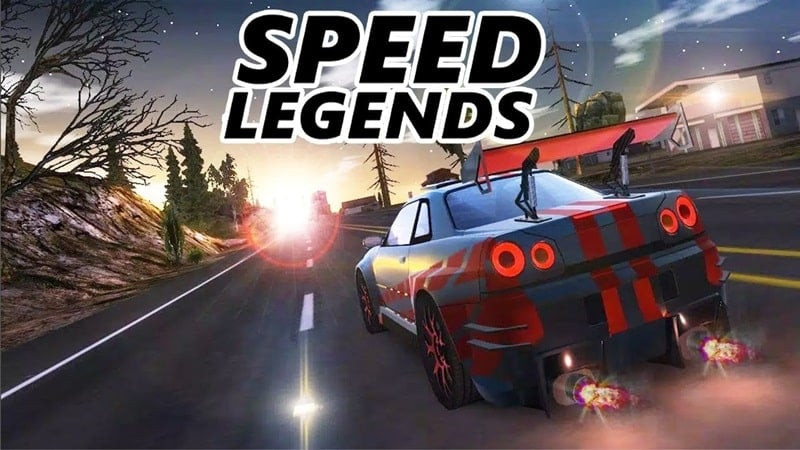 Speed Legends: Car Driving Sim - Ảnh chụp màn hình trò chơi với một chiếc xe thể thao màu đỏ đang drift trên đường đua