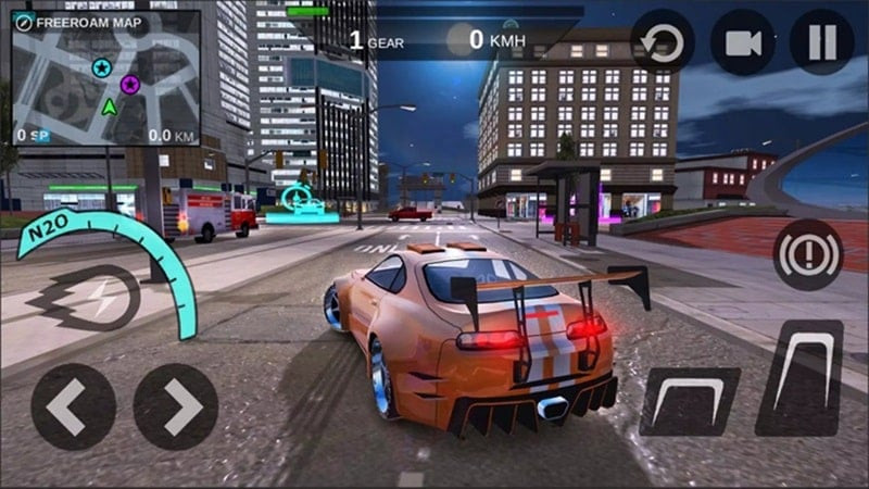 Speed Legends Car Driving Sim mod - Hình ảnh chiếc xe đua màu xanh đang tăng tốc trên đường đua