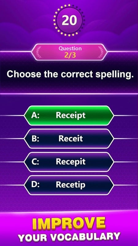 Spelling Quiz MOD APK screenshot showcasing rewards