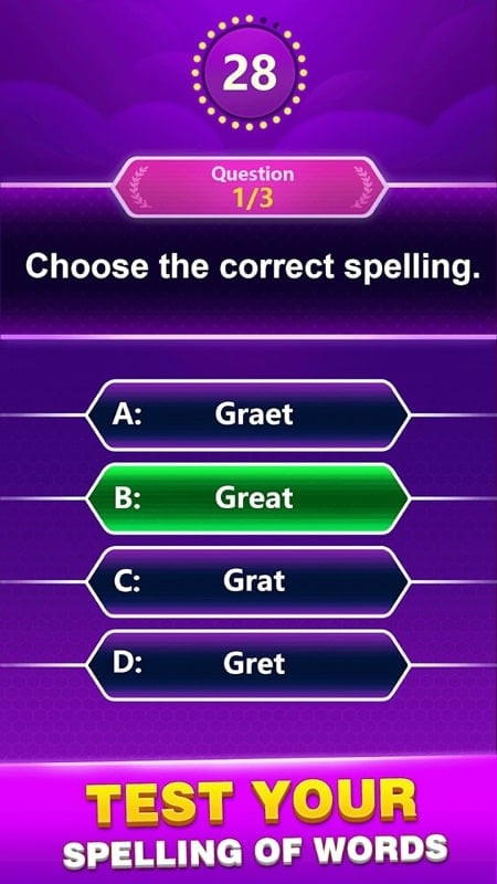 Spelling Quiz MOD APK screenshot showing in-game help