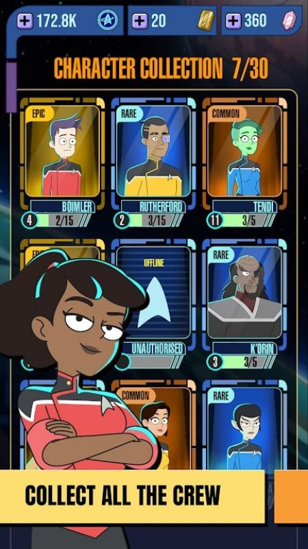 Various crew members in Star Trek Lower Decks Mobile