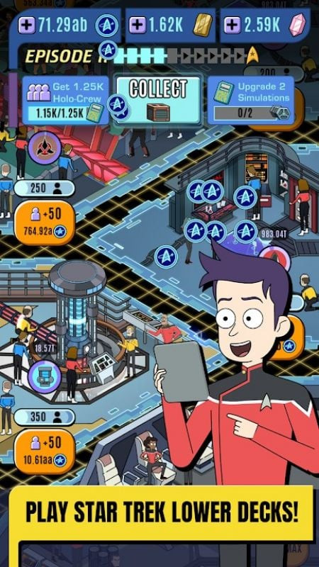 Gameplay screenshot showing different locations in Star Trek Lower Decks Mobile