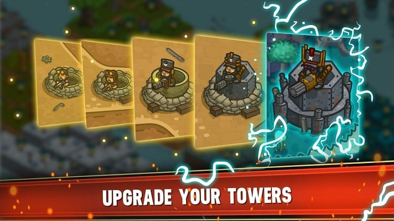 Steampunk Defense MOD APK screenshot showing free shopping