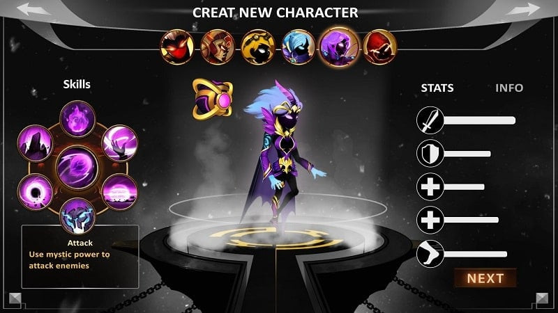 Stickman Legends character customization screen