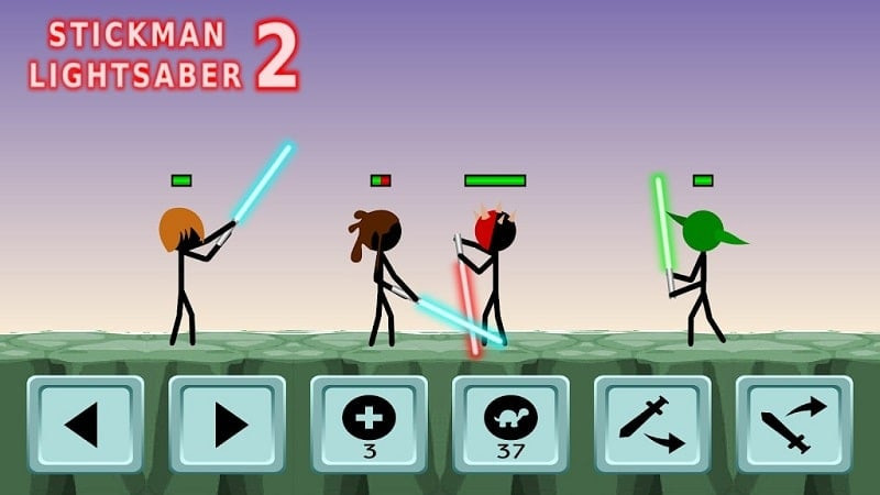 Stickman Lightsaber Warriors 2 character using skills