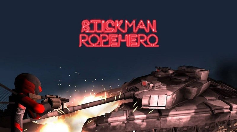 Stickman Rope Hero đang bay trên không