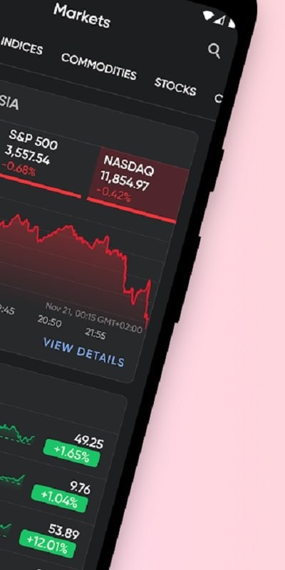 Stoxy PRO app screenshot showing global indices