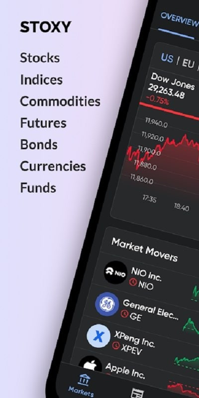 Stoxy PRO app screenshot showing market data