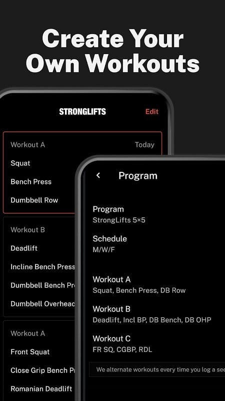 StrongLifts Weight Lifting Log workout customization