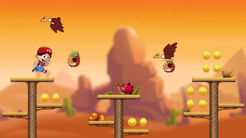 Super Bros Run APK screenshot showing character controls