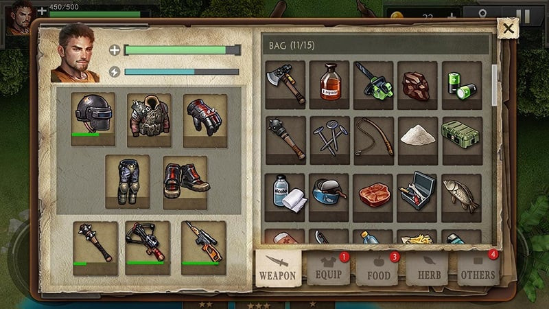 Inventory screen in Survival Ark Zombie Plague Island PRO mod free