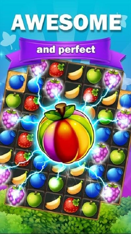 Sweet Fruits POP Match 3 mod apk - Hình ảnh màn chơi với các loại trái cây được sắp xếp ngẫu nhiên.