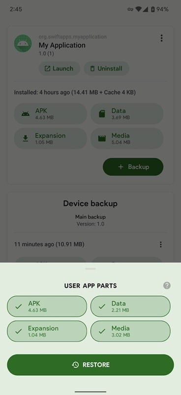 Swift Backup data recovery feature