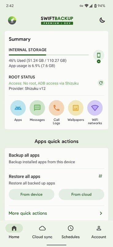 Swift Backup app backup feature