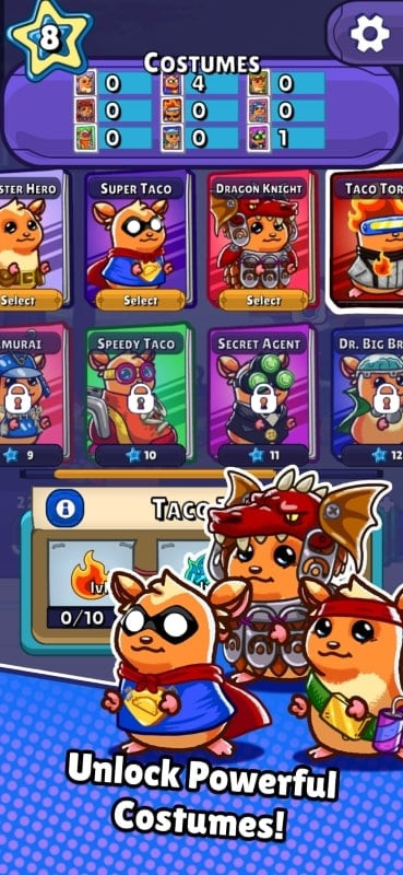 Taco Hamster Hero MOD APK Costumes