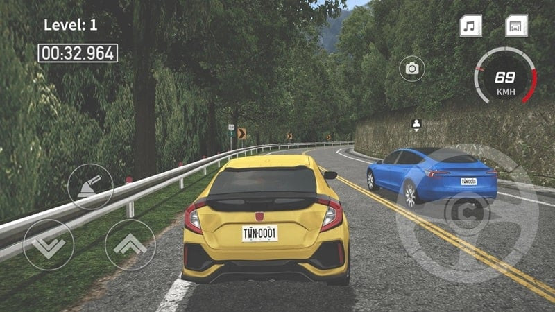 Night racing scene in Taiwan Driver MOD APK with shimmering street lights.