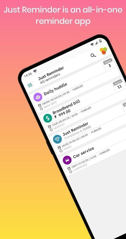 Setting reminders with Just Reminder with Alarm MOD APK