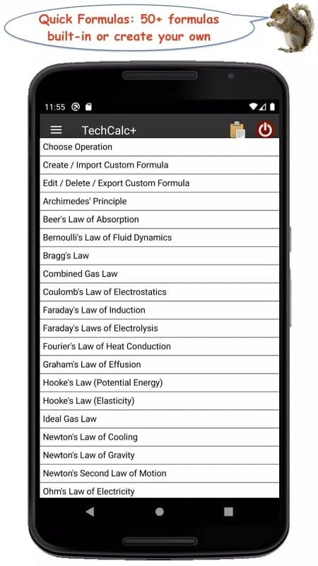 TechCalc app on an Android device