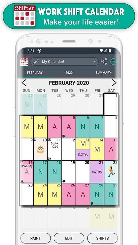 Adding a Work Schedule in Work Shift Calendar MOD APK