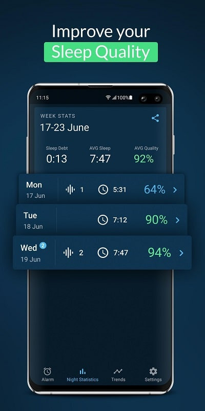 Sleepzy sleep statistics feature