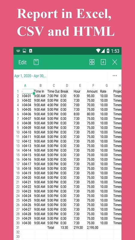 Timesheet Work Hours Tracker MOD APK - Tải xuống tại MODCOMBO