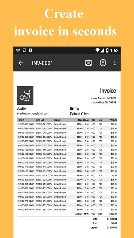 Timesheet Work Hours Tracker MOD APK - Tính lương tự động