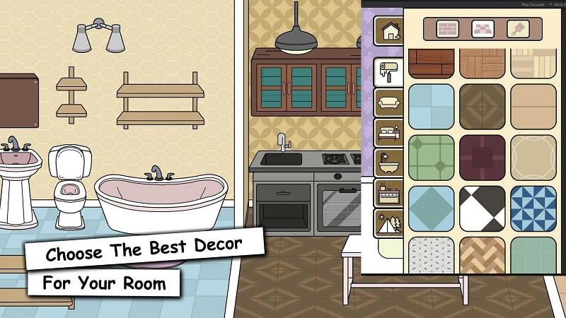 Image showcasing the diverse item inventory in Tizi Town MOD APK, ranging from furniture to decorative items.