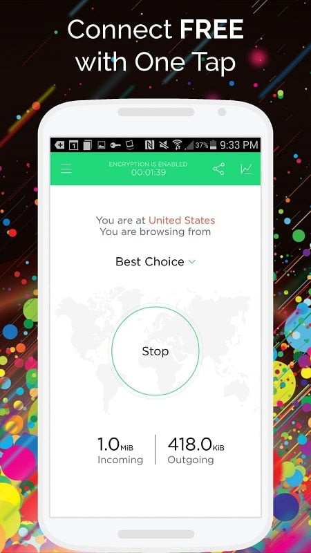 Touch VPN MOD APK on a phone, highlighting the unlocked Elite features.