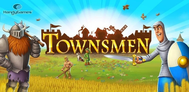 Townsmen gameplay screenshot showing a medieval town