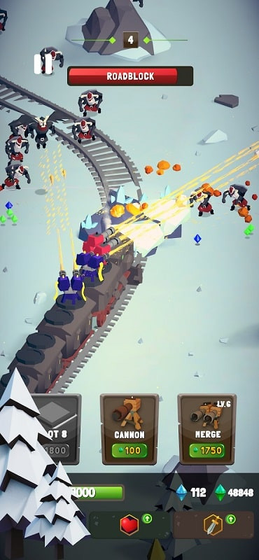 The train moving through a desert landscape in Train Defense: Merge N Fight MOD APK for Android.