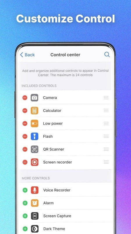 Customizing the Control Center