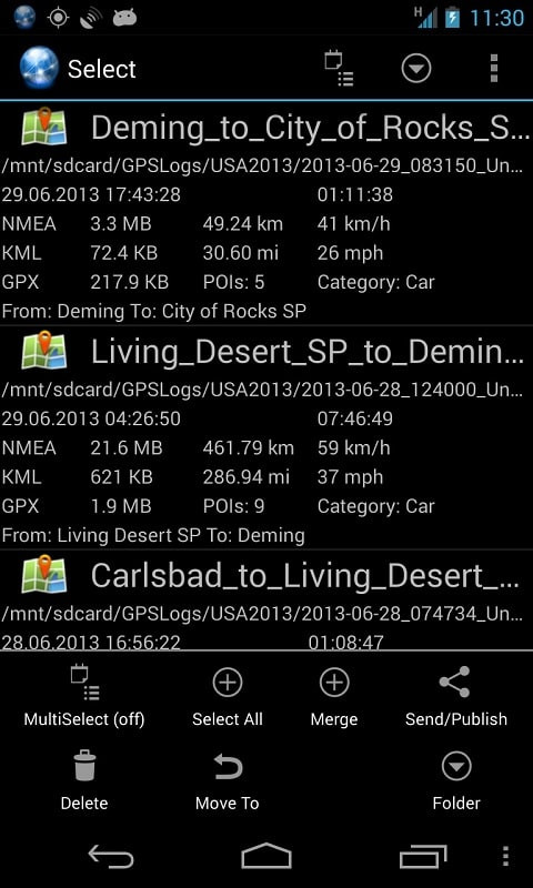 Ultra GPS Logger on an Android phone