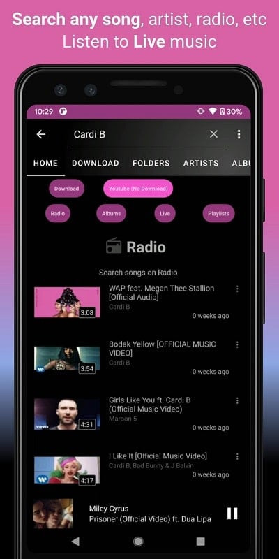 Video Music Player Downloader MOD APK music player interface