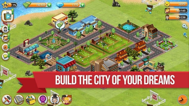 Building structures in Village Island City Simulation