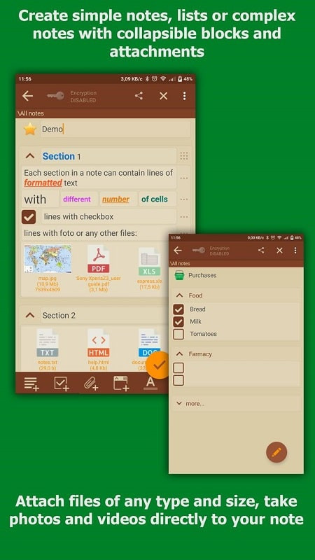 VIP Notes app screenshot showing file attachments