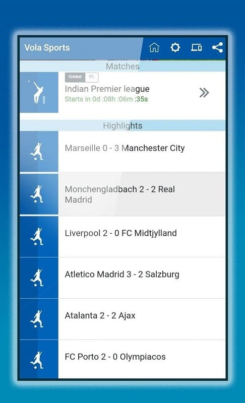 Vola Sports MOD APK channel selection